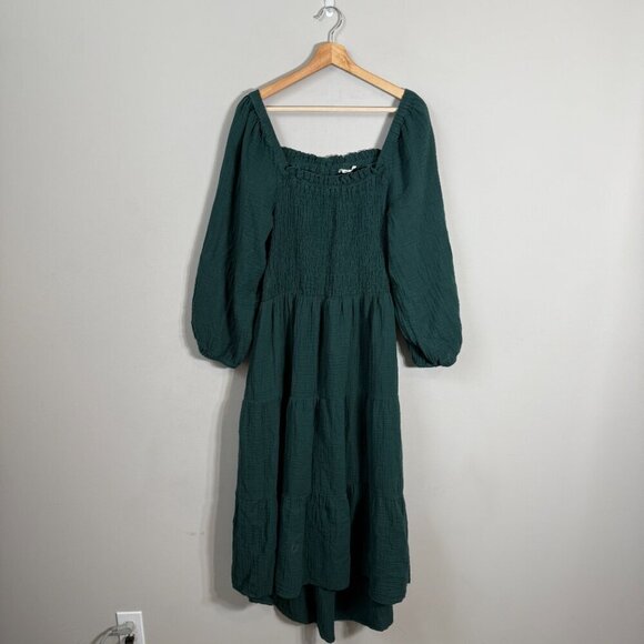 BeachLunchLounge Gauzy Smocked Cut Out Tiered Midi Dress Women's XL Green Flowy - Picture 4 of 16